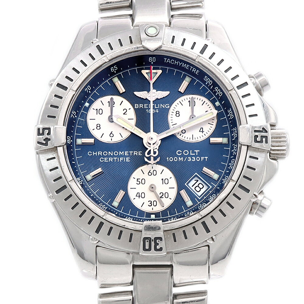 樂天商城 - 電池交換済 BREITLING ブライトリング コルト クロノグラフ A73350 デイト スモールセコンド 100m防水 青 ブルー SS ステンレス メンズ クォーツ【6ヶ月保証】【腕時計】【中古】
