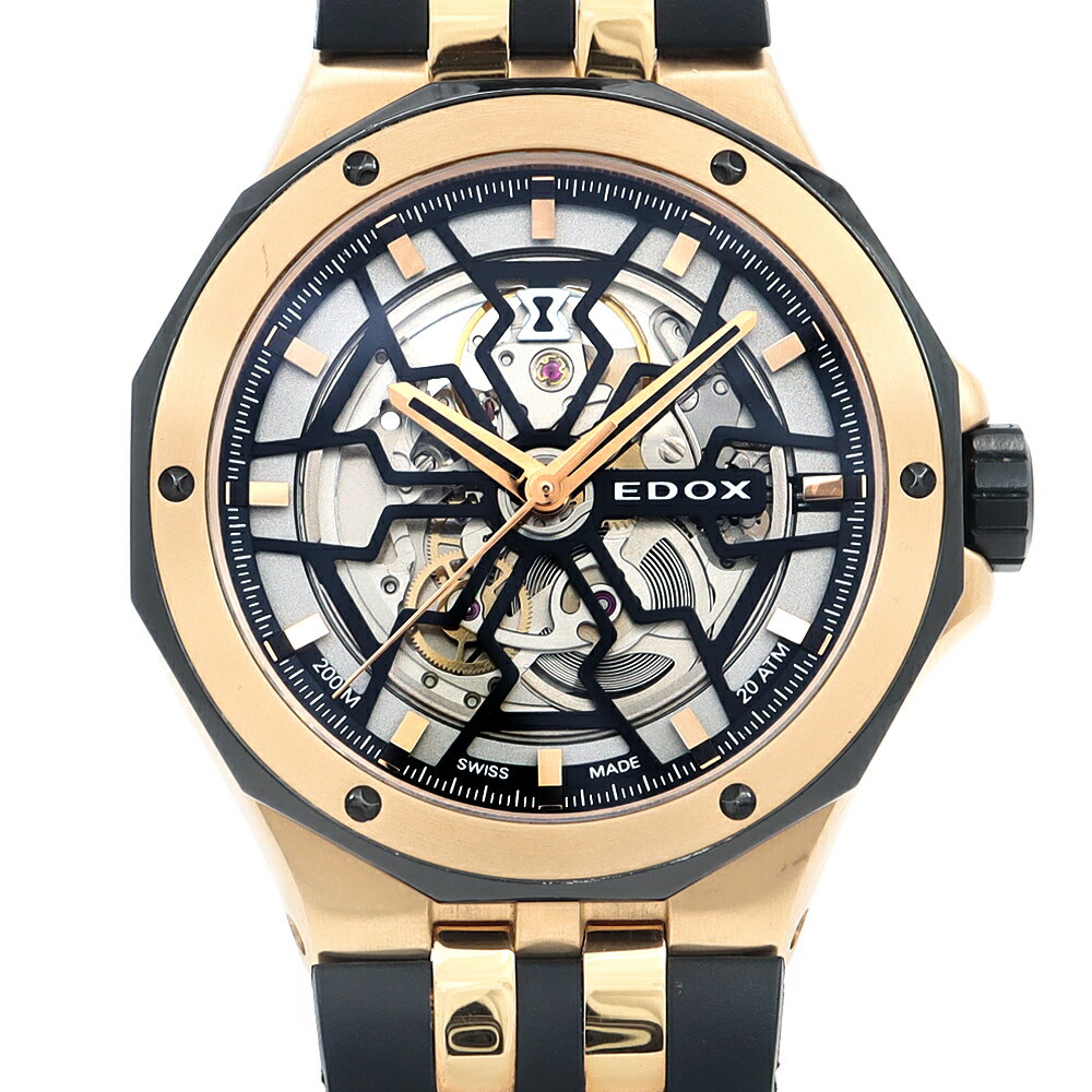 樂天商城 - 内部点検済 EDOX エドックス デルフィン メカノ オートマティック 85303-357RN-NRN 200m防水 スケルトン SS ステンレス ピンクゴールドPVD 純正ベルト 純正尾錠 メンズ 自動巻き【6ヶ月保証】【腕時計】【中古】