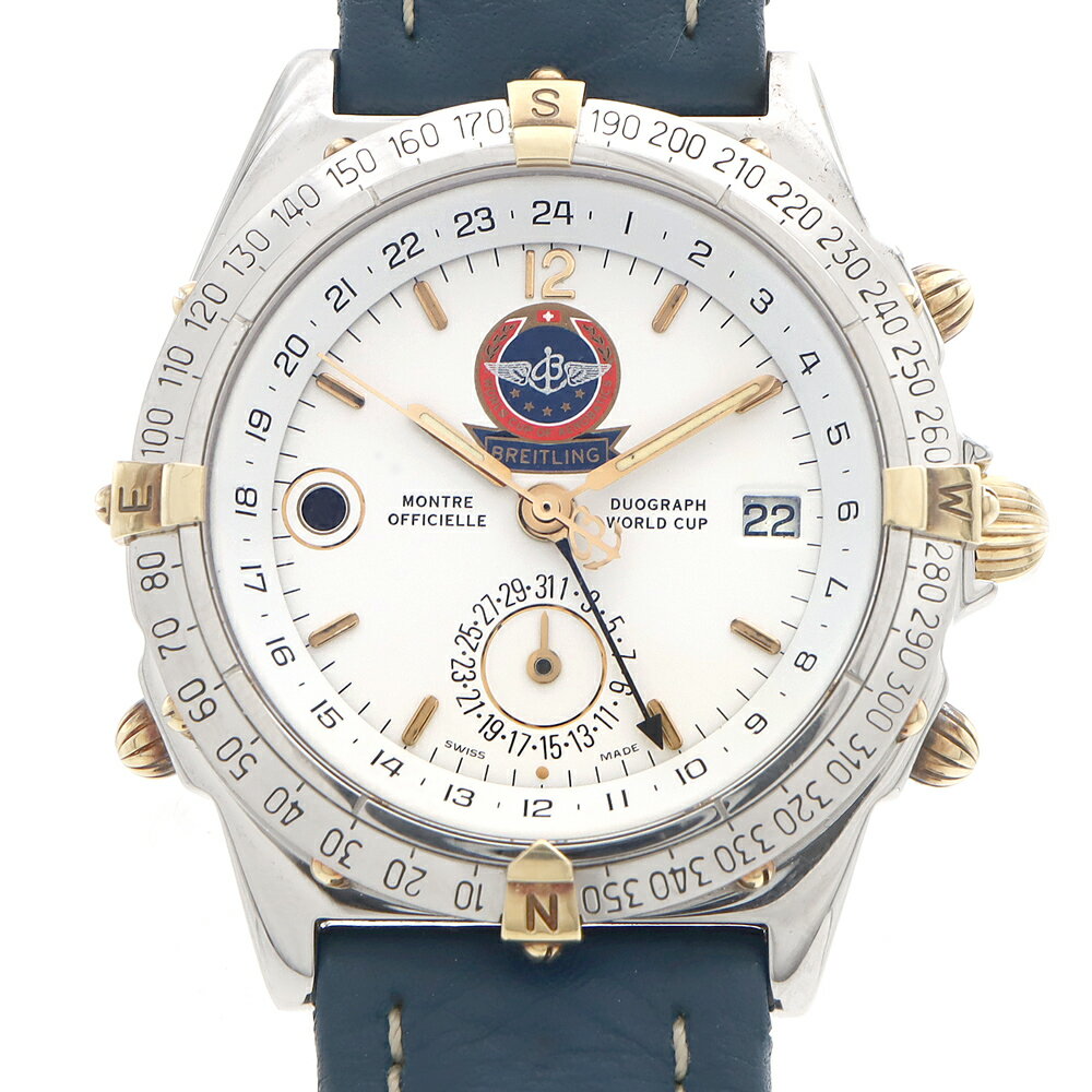 乐天商城 - BREITLING ブライトリング デュオグラフ 1000本限定 B15508 クロノグラフ デイデイト 白 ホワイト YG イエローゴールド SS ステンレス コンビ 純正ベルト 純正尾錠 メンズ 自動巻き【6ヶ月保証】【腕時計】【中古】