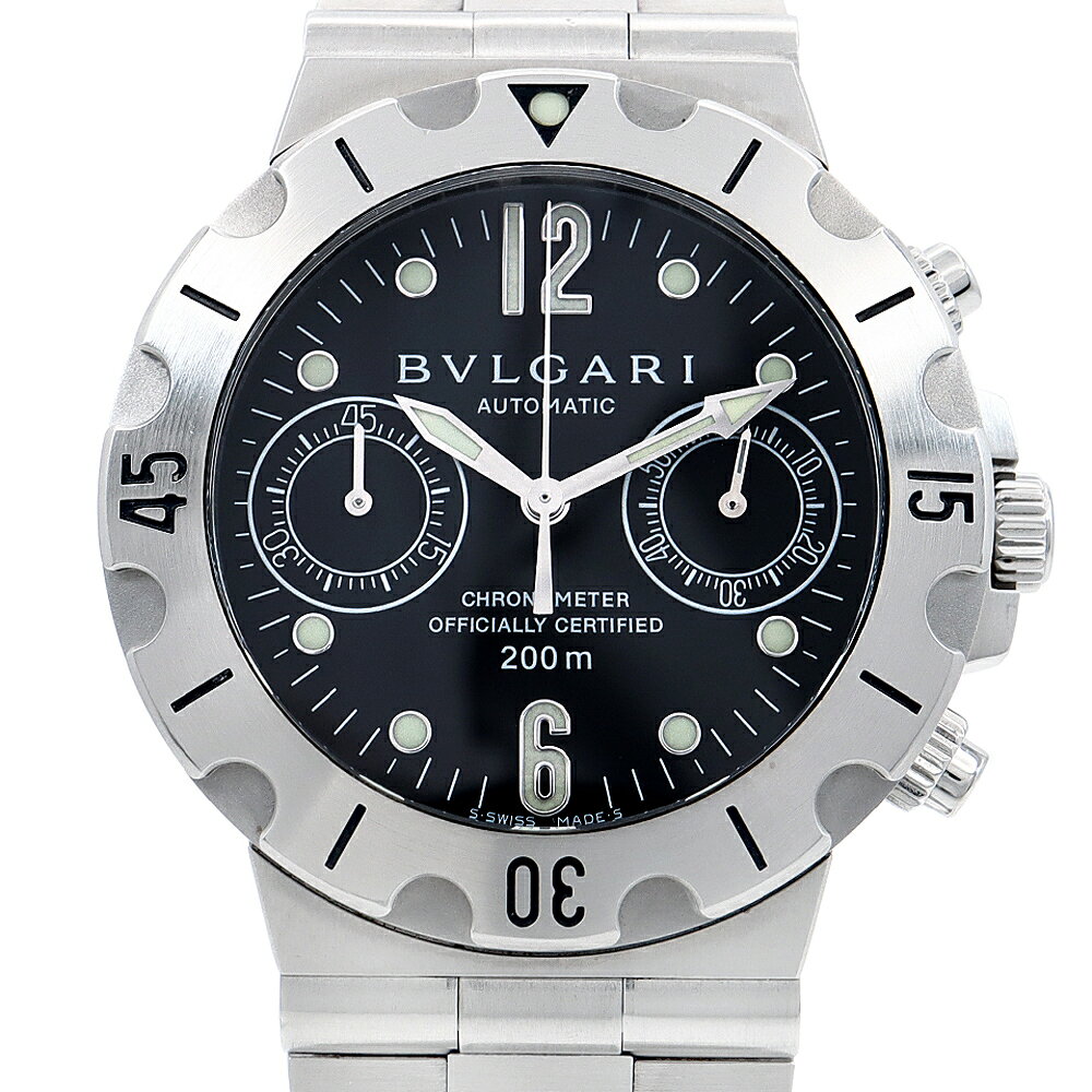 BVLGARI ブルガリ ディアゴノ スクーバ クロノグラフ SCB38S 200m防水 黒 ブラック SS ステンレス メンズ 自動巻き【6ヶ月保証】【腕時計】【中古】