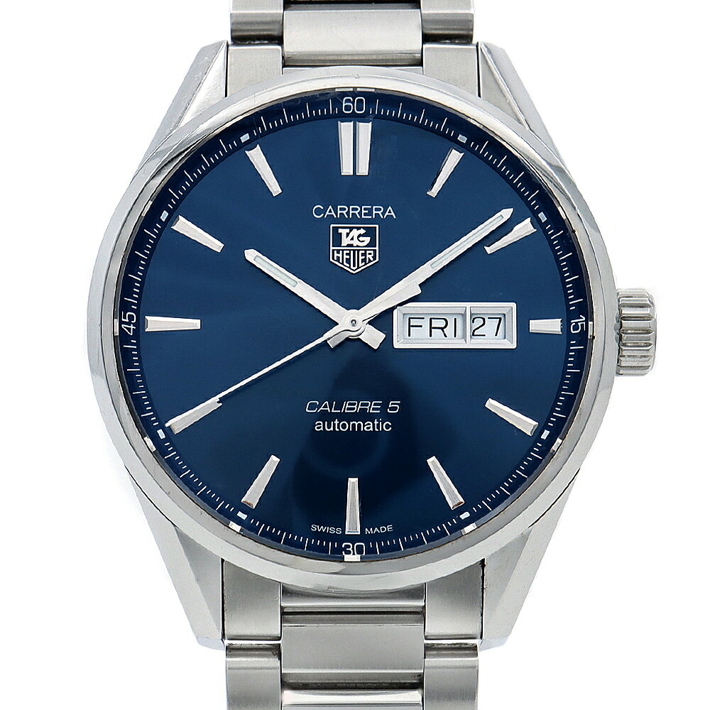 内部点検済 TAG Heuer タグホイヤー カレラ キャリバー5 WAR201E デイデイト 100m防水 裏スケ 青 ブルー SS ステンレス メンズ 自動巻き【6ヶ月保証】【腕時計】【中古】