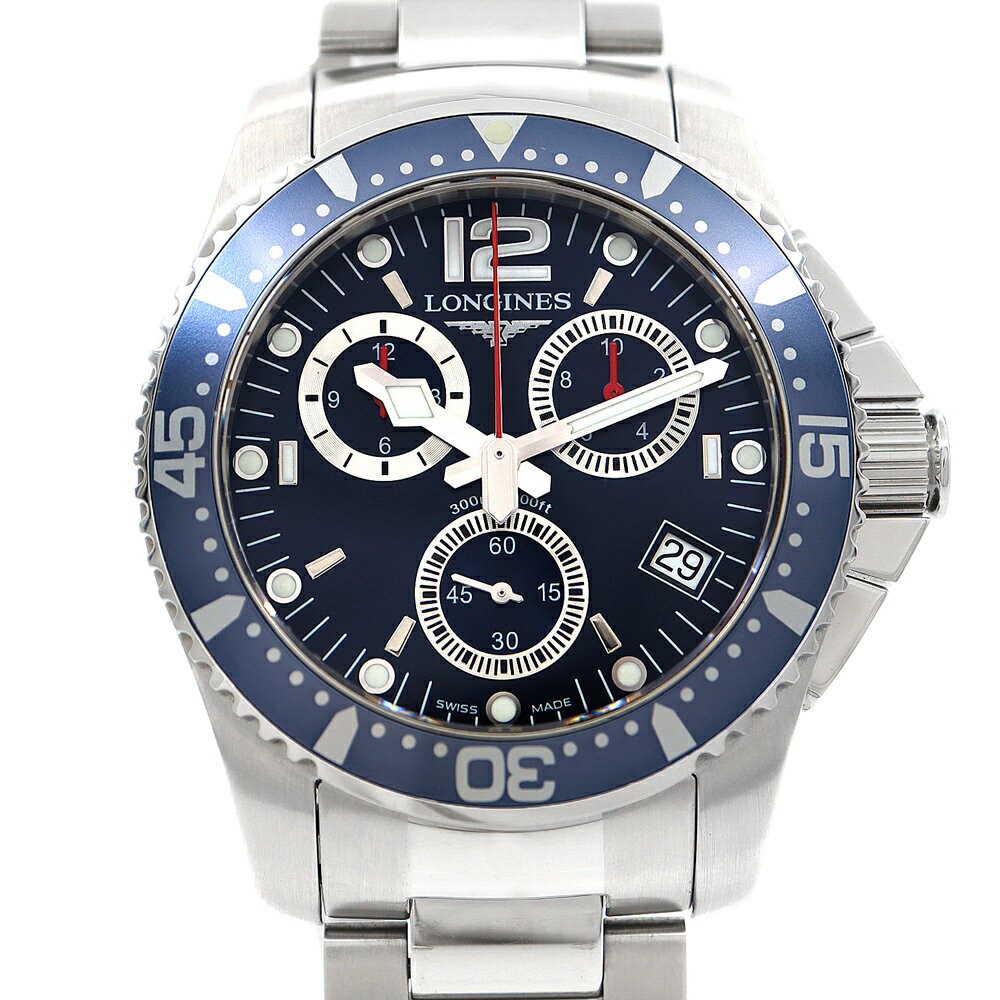 電池交換済 LONGINES ロンジン ハイドロコンクエスト L3.643.4.96.6 デイト 300m防水 青 ブルー SS ステンレス メンズ クォーツ【6ヶ月保証】【腕時計】【中古】