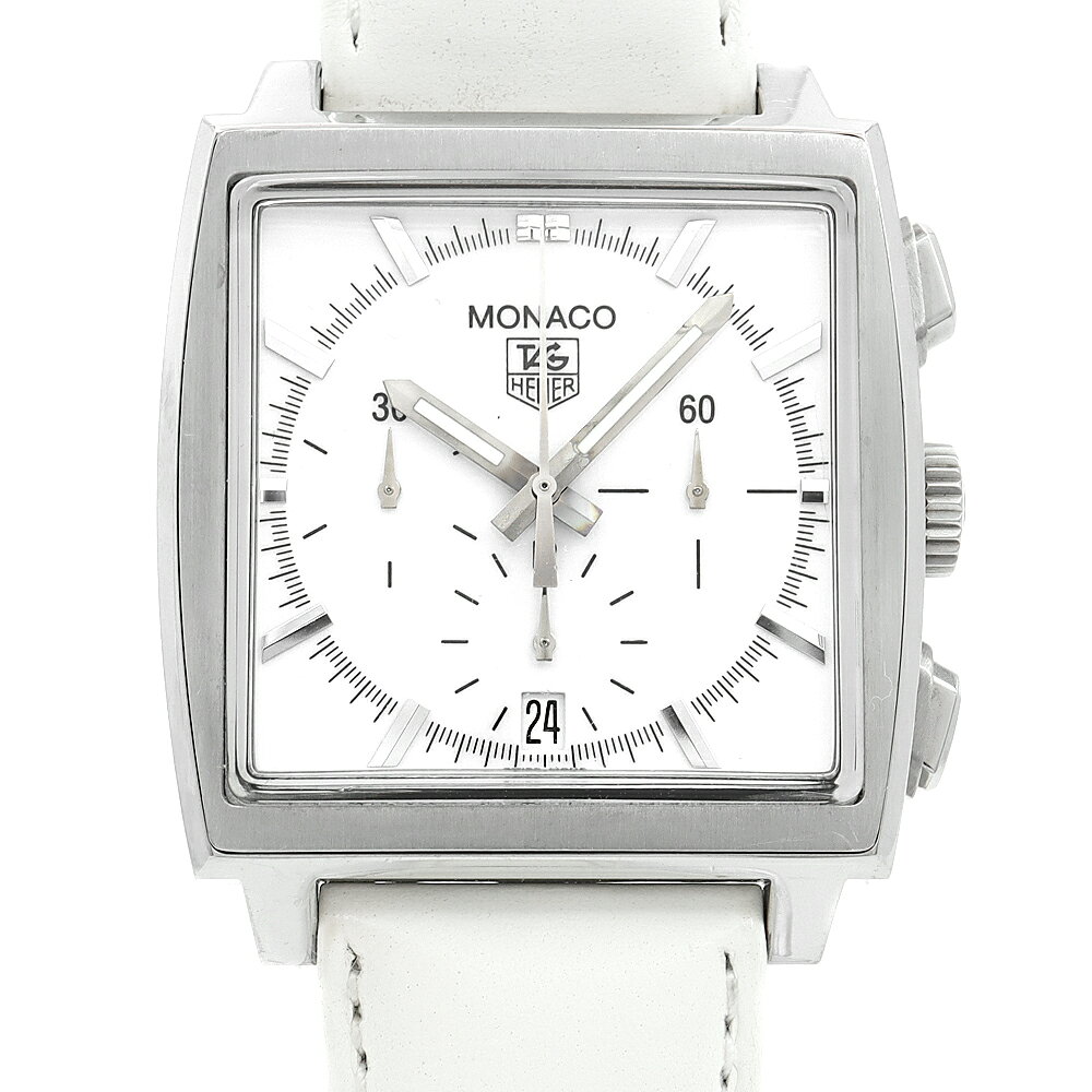 Monacco - 内部点検済 TAG Heuer タグホイヤー モナコ オートマチック クロノグラフ CW2117 30m防水 デイト 白 ホワイト SS ステンレス 純正尾錠 純正ベルト メンズ 自動巻き【6ヶ月保証】【腕時計】【中古】