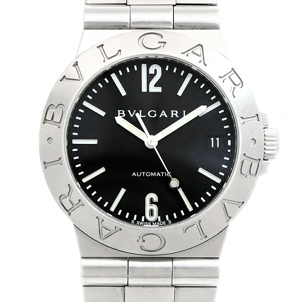 A, E, H, I, O, V, W - BVLGARI ブルガリ ディアゴノ スポーツ LCV35S デイト 黒 ブラック SS ステンレス メンズ 自動巻き【6ヶ月保証】【腕時計】【中古】