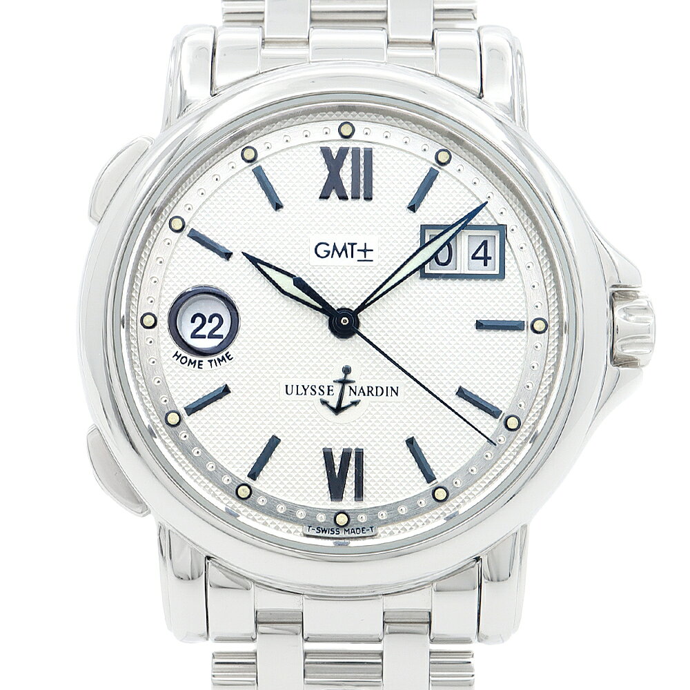 ULYSSE NARDIN ユリスナルダン サンマルコ GMT ビッグデイト 223-88 100m防水 シルバー SS ステンレス メンズ 自動巻き【6ヶ月保証】【腕時計】【中古】