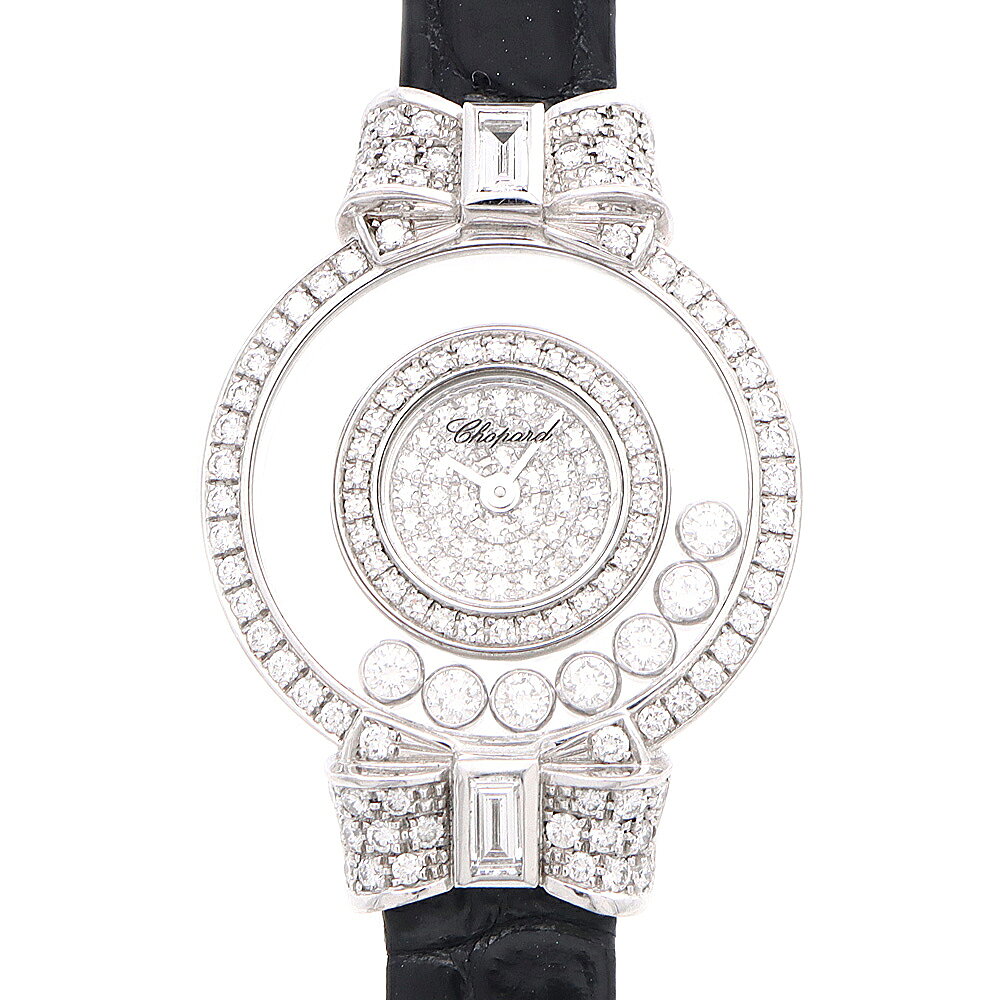 Other - 電池交換済 Chopard ショパール ハッピーダイヤモンド リボン 4097 ダイヤモンド 7Pムービングダイヤ パヴェダイヤ K18WG ホワイトゴールド 純正ベルト 純正尾錠 レディース クォーツ【6ヶ月保証】【腕時計】【中古】