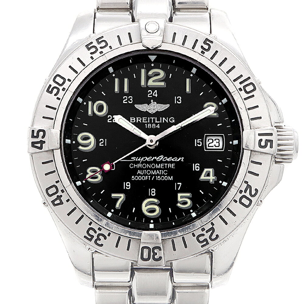 BREITLING ブライトリング スーパーオーシャン A17360 デイト 1500m防水 黒 ブラック SS ステンレス メンズ 自動巻き【6ヶ月保証】【腕時計】【中古】
