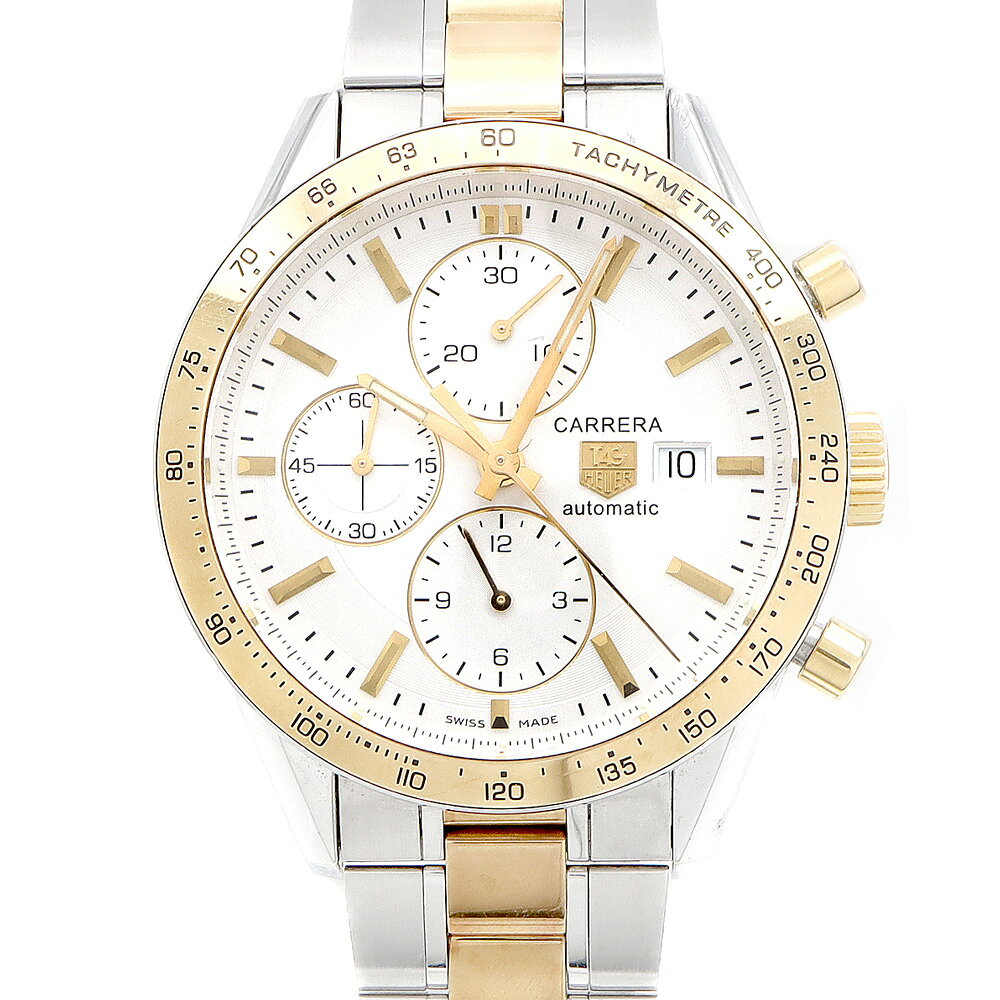 TAG Heuer タグホイヤー カレラ キャリバー16 クロノグラフ CV2050 BD0789 デイト スモールセコンド 50m防水 裏スケ タキメーター 白 ホワイト SS ステンレス YGP イエローゴールド コンビ メンズ 自動巻き【6ヶ月保証】【腕時計】【中古】
