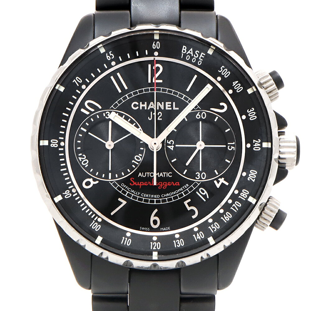 内部点検済 CHANEL シャネル J12 スーパーレッジェーラ 41mm H3409 クロノグラフ 200m防水 デイト 黒 ブラック CE セラミック SS ステンレス メンズ 自動巻き【6ヶ月保証】【腕時計】【中古】