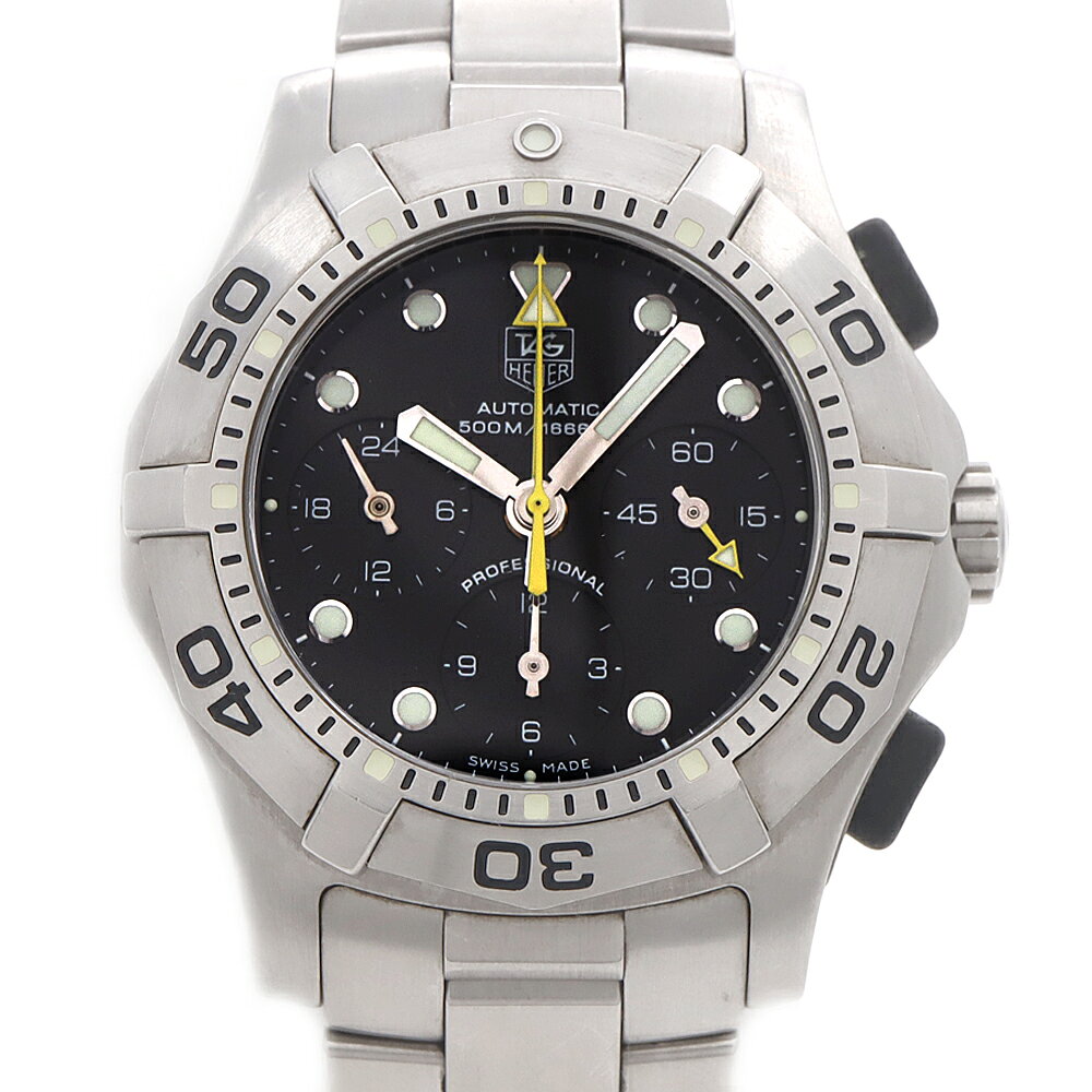 内部点検済 TAG Heuer タグホイヤー 2000 アクアグラフ CN211A クロノグラフ 500m防水 デイト 黒 ブラック SS ステンレス メンズ 自動巻き【6ヶ月保証】【腕時計】【中古】