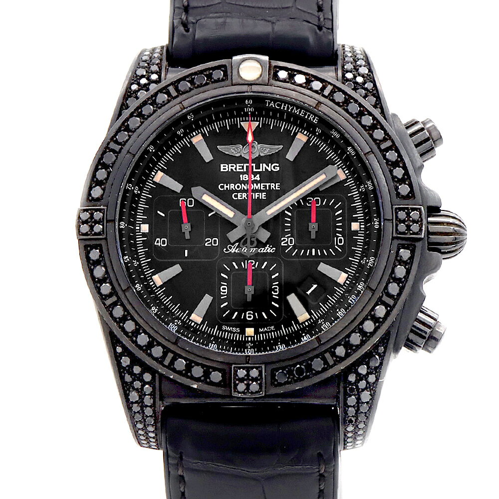 乐天商城 - BREITLING ブライトリング クロノマット44 ブラックスチール 世界限定100本 MB0111 MB0111AV/BE35 クロノグラフ 純正ブラックダイヤ 裏スケ デイト 200m防水 黒 ブラック SS ステンレス 純正ベルト 純正尾錠 メンズ 自動巻き【6ヶ月保証】【腕時計】【中古】