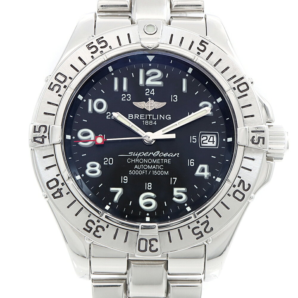 BREITLING ブライトリング スーパーオーシャン A17360 デイト 1500m防水 黒 ブラック SS ステンレス メンズ 自動巻き【6ヶ月保証】【腕時計】【中古】