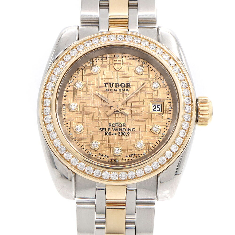 TUDOR チュードル チューダー クラシック ダイヤベゼル 22023 ダイヤモンド 10Pダイヤ デイト 100m防水 ゴールド YG イエローゴールド SS ステンレス コンビ レディース 自動巻き【6ヶ月保証】【腕時計】【中古】