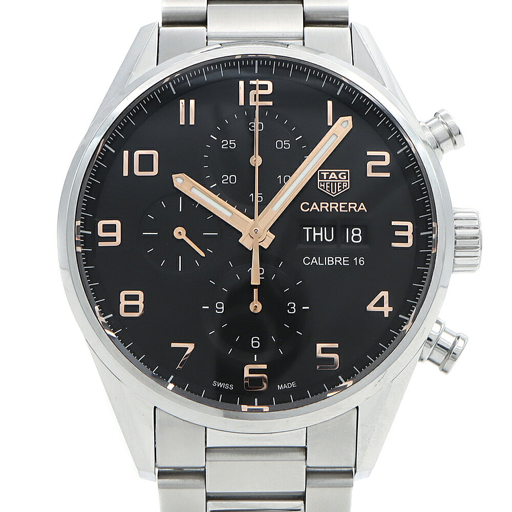 TAG Heuer タグホイヤー カレラ キャリバー 16 クロノグラフ CV2A1AB BA0738 100m防水 デイデイト 黒 ブラック SS ステンレス メンズ 自動巻き【6ヶ月保証】【腕時計】【中古】