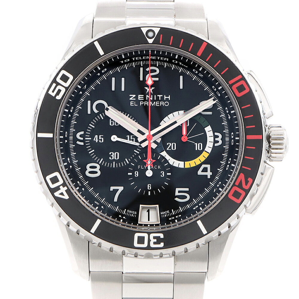 ZENITH ゼニス エルプリメロ ストラトス フライバック レインボー クロノグラフ 03.2061.405 デイト 100m防水 黒 ブラック SS ステンレス メンズ 自動巻き【6ヶ月保証】【腕時計】【中古】