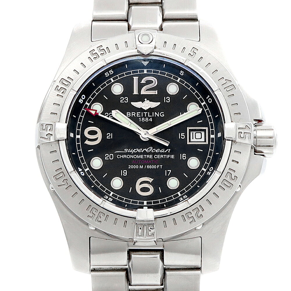 内部点検済 BREITLING ブライトリング スーパーオーシャン スチールフィッシュ A17390 デイト 2000m防水 黒 ブラック SS ステンレス メンズ 自動巻き スティールフィッシュ【6ヶ月保証】【腕時計】【中古】