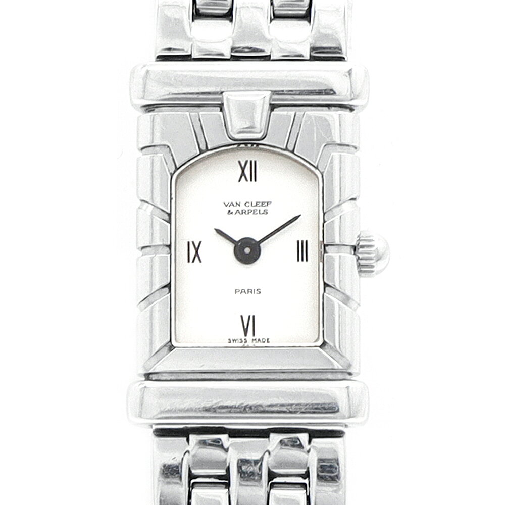 電池交換済 VanCleef&Arppels ヴァンクリーフ＆アーペル ファサード 531963T5 白 ホワイト SS ステンレス レディース クォーツ【6ヶ月保証】【腕時計】【中古】
