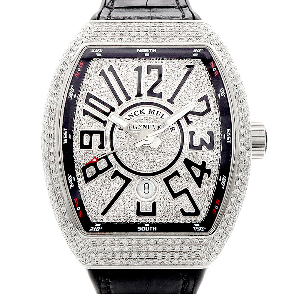内部点検済 FRANCK MULLER フランクミュラー ヴァンガード ダイヤベゼル V45SCDT ダイヤモンド ダイヤ文字盤 デイト SS ステンレス アフターダイヤ メンズ 自動巻き【6ヶ月保証】【中古】【腕時計】