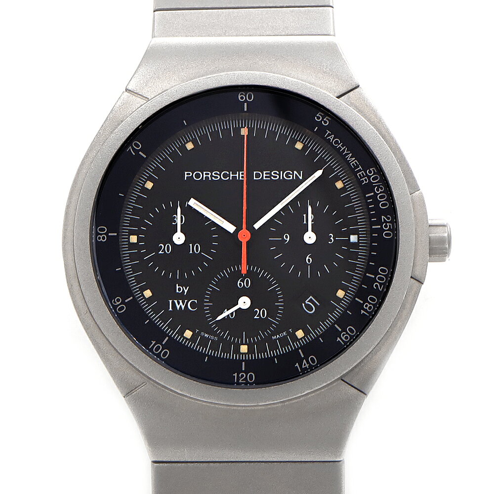 電池交換済 PORSCHE DESIGN By IWC ポルシェデザイン クロノグラフ IW373201 デイト 黒 ブラック Ti チタン メンズ クォーツ【6ヶ月保証】【腕時計】【中古】