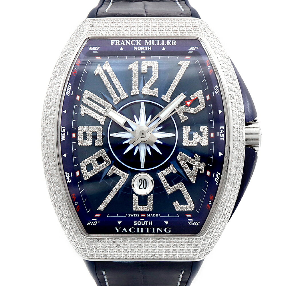 FRANCK MULLER フランクミュラー ヴァンガード ヨッティング ダイヤベゼル V45SCDT ダイヤモンド デイト 青 ブルー SS ステンレス アフターダイヤ メンズ 自動巻き【6ヶ月保証】【中古】【腕時計】