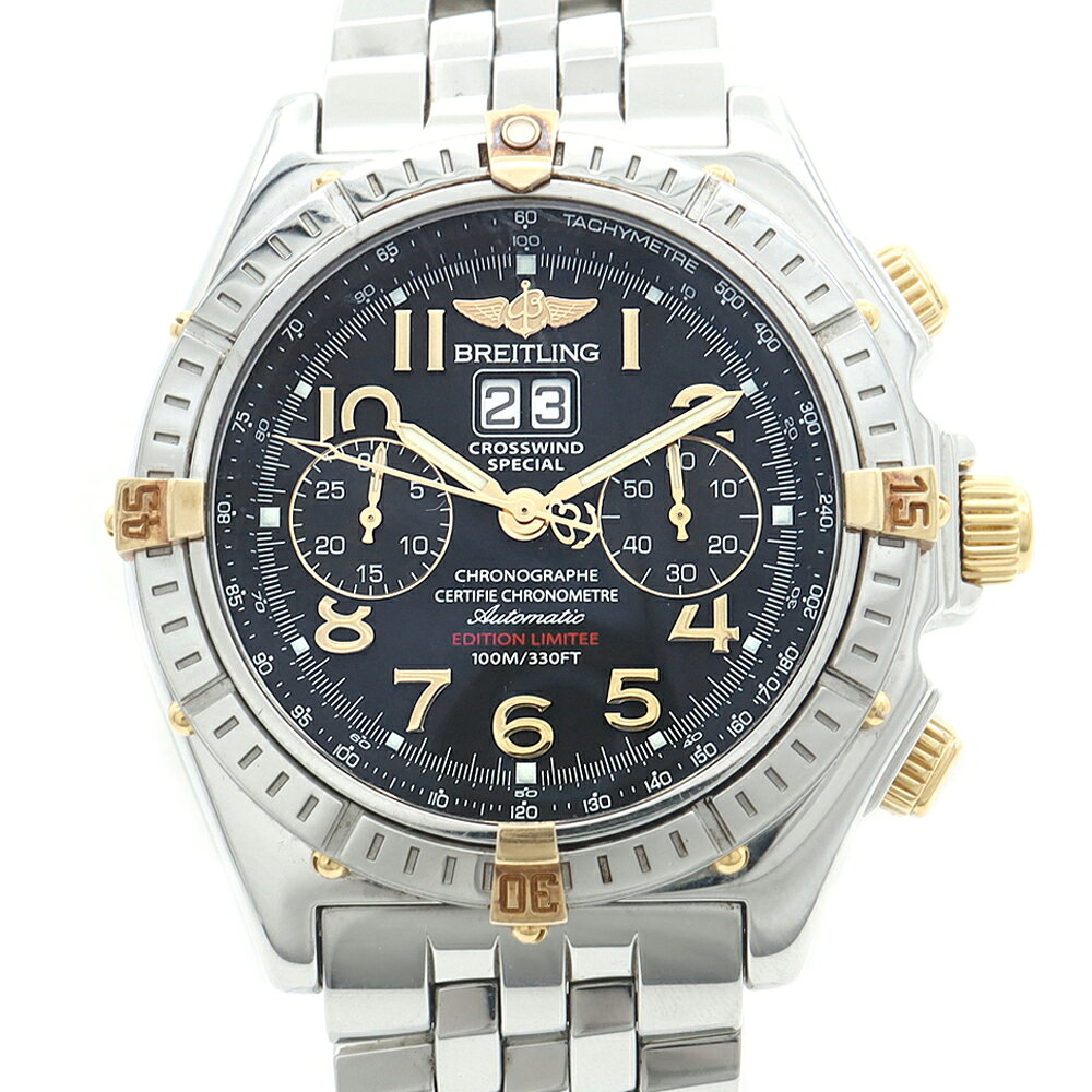BREITLING ブライトリング クロスウィンド スペシャル ビコロ 1000本限定 B44356 クロノグラフ ビッグデイト スモールセコンド 100m防水 黒 ブラック SS ステンレス YG イエローゴールド コンビ メンズ 自動巻き【6ヶ月保証】【腕時計】【中古】