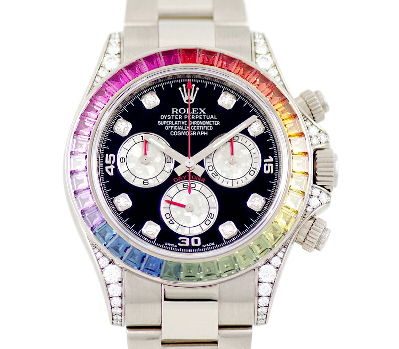 ROLEX ロレックス DAYTONA デイトナ 116599RBOW レインボー ランダム 8Pダイヤモンド 赤針 ブラック 黒 文字盤 K18WG ホワイトゴールド 金無垢 メンズ 自動巻き【6ヶ月保証】【腕時計】【中古】