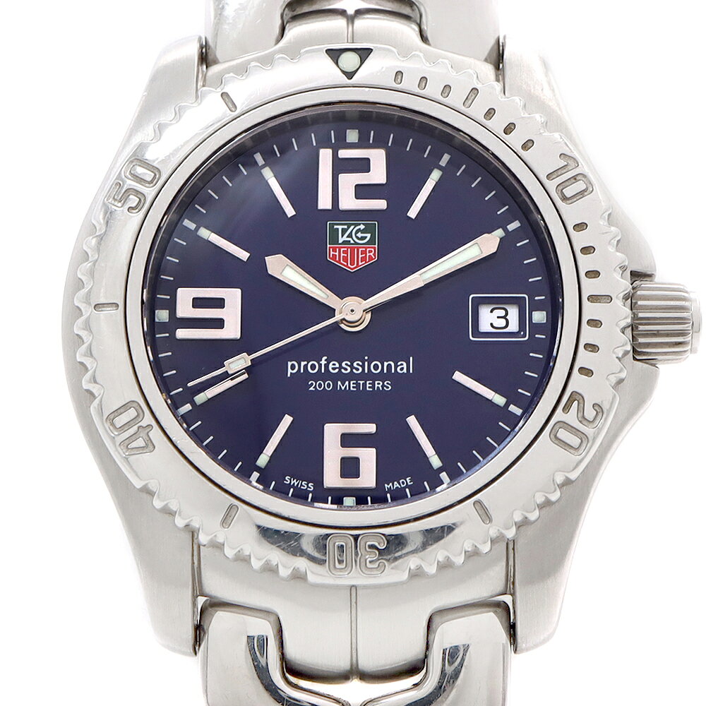 電池交換済 TAG Heuer タグホイヤー リンク プロフェッショナル WT1213 デイト 200m防水 青 ブルー SS ステンレス メンズ ボーイズ クォーツ【6ヶ月保証】【腕時計】【中古】