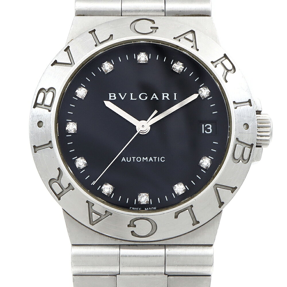 BVLGARI ブルガリ ディアゴノ スポーツ LCV35S ダイヤモンド 11Pダイヤ デイト 黒 ブラック SS ステンレス メンズ 自動巻き【6ヶ月保証】【腕時計】【中古】