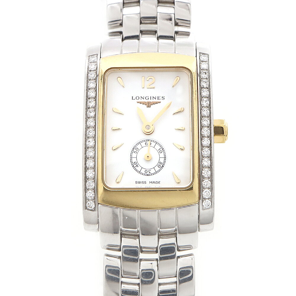 電池交換済 LONGINES ロンジン ドルチェヴィータ ダイヤベゼル L5.155.5.29.6 純正ダイヤモンド 30m防水 スモールセコンド 白 ホワイト SS ステンレス YG イエローゴールド コンビ レディース クォーツ ドルチェビータ【6ヶ月保証】【腕時計】【中古】