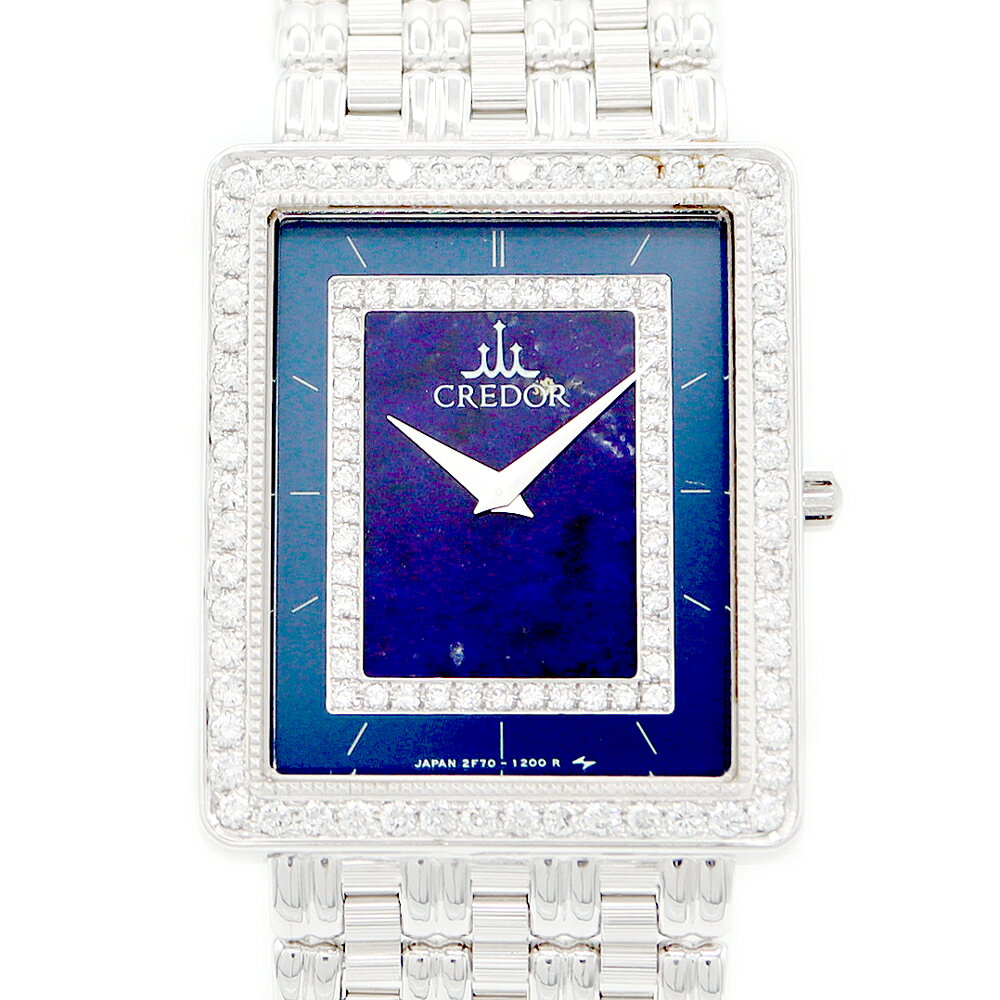 電池交換済 SEIKO セイコー クレドール 2F70-5610 ダイヤモンドベゼル 純正ダイヤ 青 ブルー ネイビー ラピスラズリ K18WG ホワイトゴールド 金無垢 レディース クォーツ【6ヶ月保証】【腕時計】【中古】のサムネイル