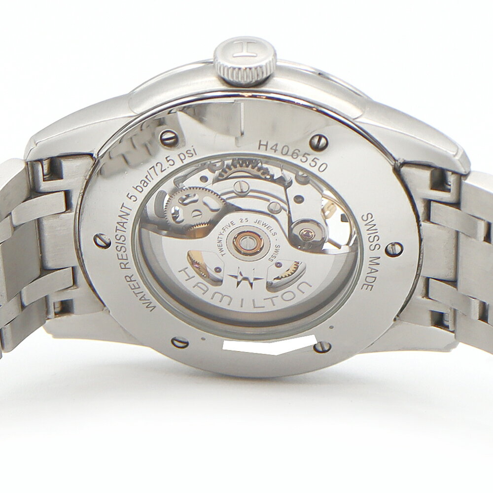 内部点検済 HAMILTON ハミルトン レイルロード H406550 裏スケ スケルトン 黒 ブラック SS ステンレス メンズ 自動巻き【6ヶ月保証】【腕時計】【中古】