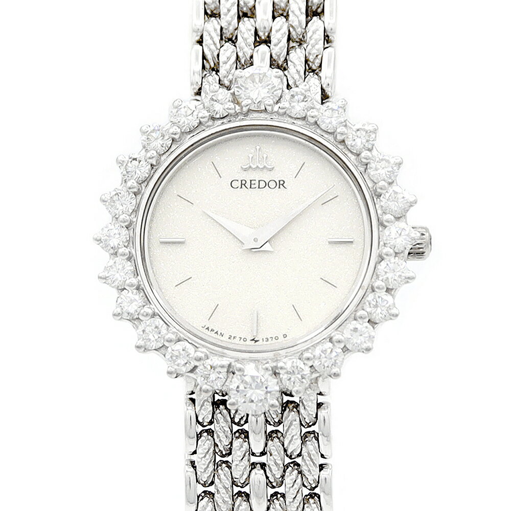 電池交換済 SEIKO セイコー クレドール 2F70-0310-D 純正ダイヤモンド ダイヤベゼル リューズダイヤ 白 ホワイト シルバー K18WG ホワイトゴールド 金無垢 レディース クォーツ【6ヶ月保証】【腕時計】【中古】のサムネイル