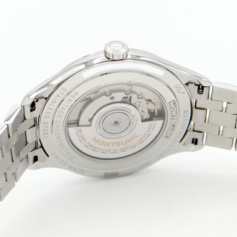 MONTBLANC モンブラン ヘリテージ クロノメトリー 112532 デイト 30m防水 裏スケ シルバー SS ステンレス メンズ 自動巻き【6ヶ月保証】【腕時計】【中古】
