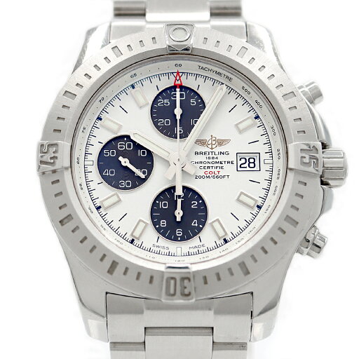 BREITLING ブライトリング コルト クロノグラフ A13388 デイト 200m防水 白 ホワイト SS ステンレス メンズ 自動巻き【6ヶ月保証】【腕時計】【中古】 BREITLING ブライトリング コルト クロノグラフ A13388 デイト 200m防水 白 ホワイト SS ステンレス メンズ 自動巻き【6ヶ月保証】【腕時計】【中古】