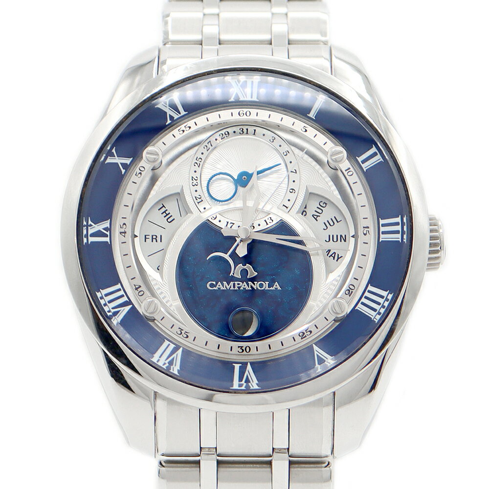 CITIZEN シチズン CAMPANOLA カンパノラ エコドライブ 紺瑠璃 8730-T019056 BU0020-54A ムーンフェイズ トリプルカレンダー 青 ブルー SS ステンレス メンズ ソーラー【6ヶ月保証】【腕時計】【中古】