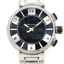 電池交換済 LOUIS VUITTON ルイヴィトン タンブール インブラック Q118F クロノグラフ デイト 100m防水 黒 ブラック SS ステンレス メンズ デジアナ クォーツ【6ヶ月保証】【腕時計】【中古】