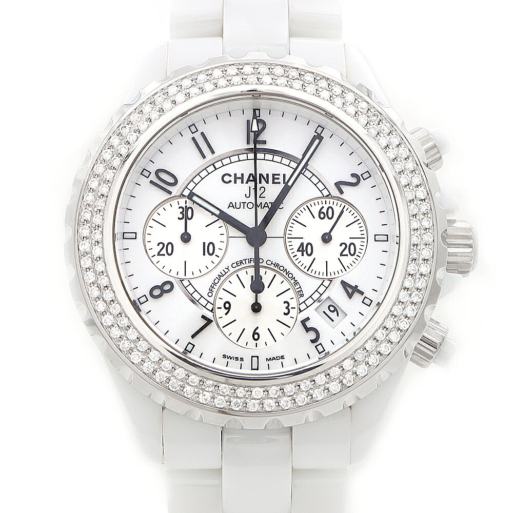 CHANEL シャネル J12 41mm クロノグラフ 2重ダイヤベゼル H1007 デイト 200m防水 白 ホワイト CE セラミック SS ステンレス アフターダイヤ メンズ 自動巻き【6ヶ月保証】【腕時計】【中古】