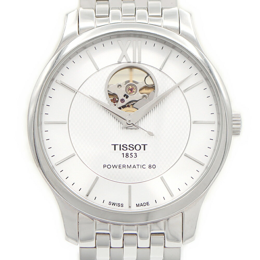 TISSOT ティソ トラディション オートマティック オープンハート T063907A 30m防水 裏スケ シルバー SS ステンレス メンズ 自動巻き【6ヶ月保証】【腕時計】【中古】(2)