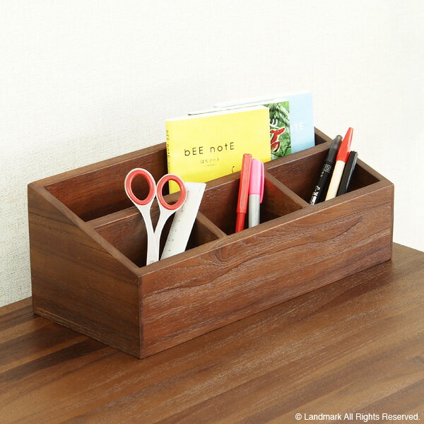 リモコン収納 ペン立て スタンド 小物いれ 収納 チーク 無垢 木製 デスクトレイ アジアン雑貨 アジアン家具 カフェ R031KAのサムネイル