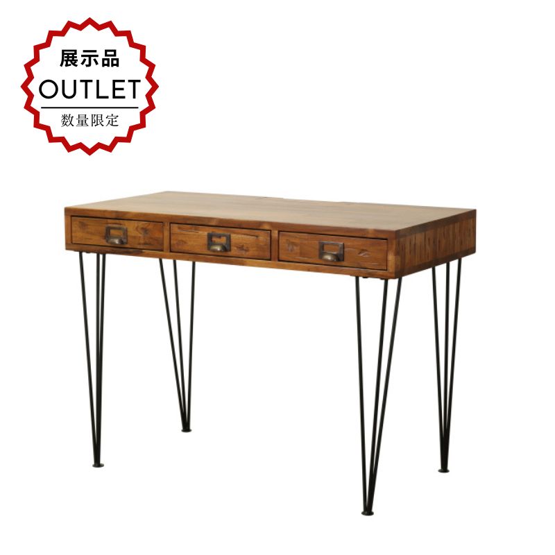 【展示品アウトレット】インダストリアル家具 無垢 アイアンフレーム デスクテーブル 机 引出 コンソー..