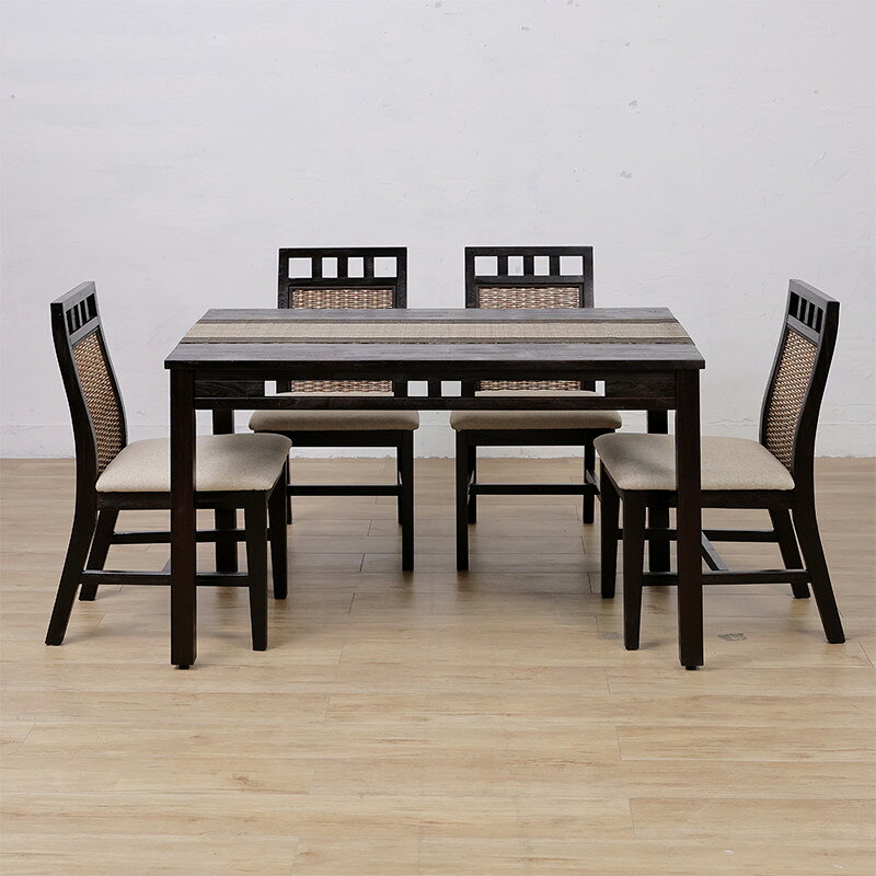 ≪セット価格≫88995→76999円!!ダイニングテーブル 5点セット ダイニングチェア 120cm幅 4人用 天板 木製 無垢材 アジアン バリ ナチュラル 家具 リゾート 食卓 ダイニングセット T37A3074 組立 [2]