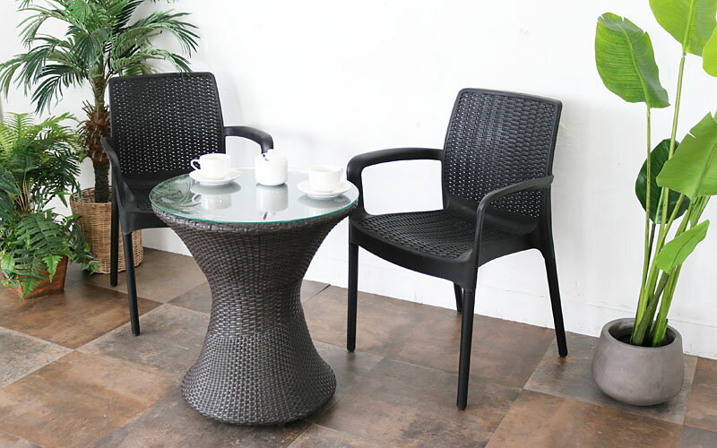 ガーデンチェア 屋外 肘掛け スタッキング 4脚セット アウトドア バーベキュー キャンプ ガーデン 庭 テラス 黒 ブラック ダイニングチェア 椅子 アームチェア 北欧 西海岸 籐ラタン風 アジアン おしゃれ C1605PDG