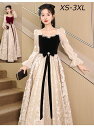 送料無料 イブニングドレス 黒 赤 ベロア ベルベット ロングドレス 発表会ドレス ブラック 結婚式ドレス 二次会ドレス プリント花柄 オシャレ パーティードレ...