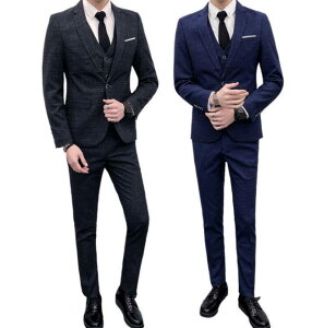 オシャレ 秋春★ジャケット+ベスト+パンツ フォーマルスーツ 3ピーススーツ 紳士用ビジネス スリム メンズ 結婚式 OL 通勤 20代30代40代 修身 1つボタンスーツ 入学式 成人式 披露宴 宴会 花婿の介添えチェック柄スーツ 品質良いS/M/L/XL/2XL/3XL/4XL/5XL 青/黒灰色!格安セール