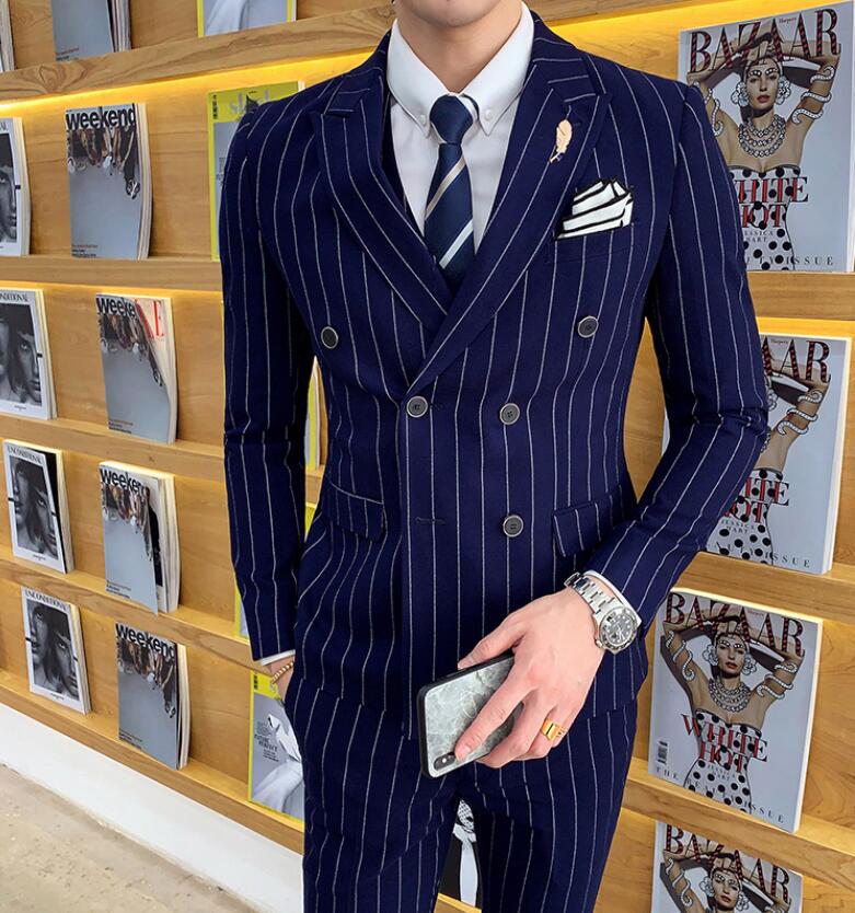 新品 ストライプ 韓国風 ビジネススーツ カジュアルスーツ おしゃれ 通勤 メンズファションドレス 3点セットアップ お兄系ー ジャケット 細身 演奏会 結婚式 フォーマル20代30代40代 司会