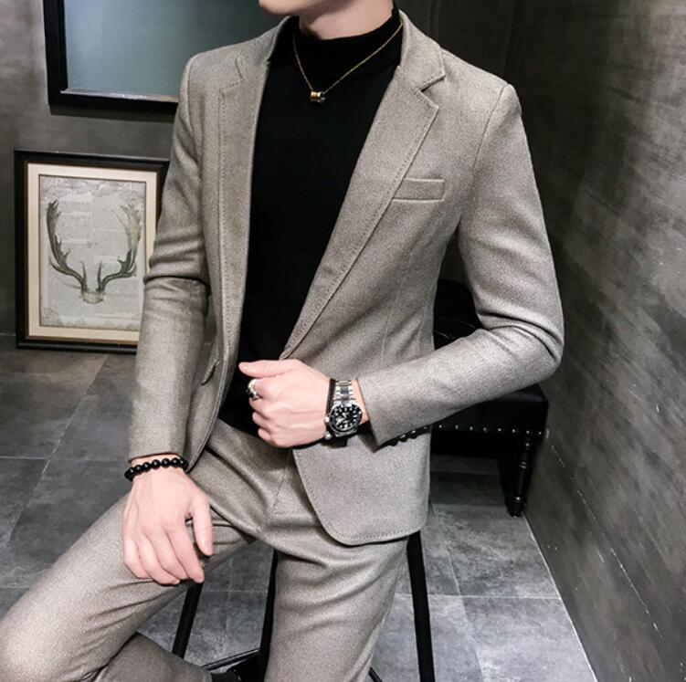 韓国風 送料無料 上品 カジュアルスーツ 結婚式 フォーマル 司会 2点セットアップスーツ 格好良い 無地 メンズファションドレス ビジネススーツ 通勤 細身 お兄系ー 演奏会 ジャケット+ズボン