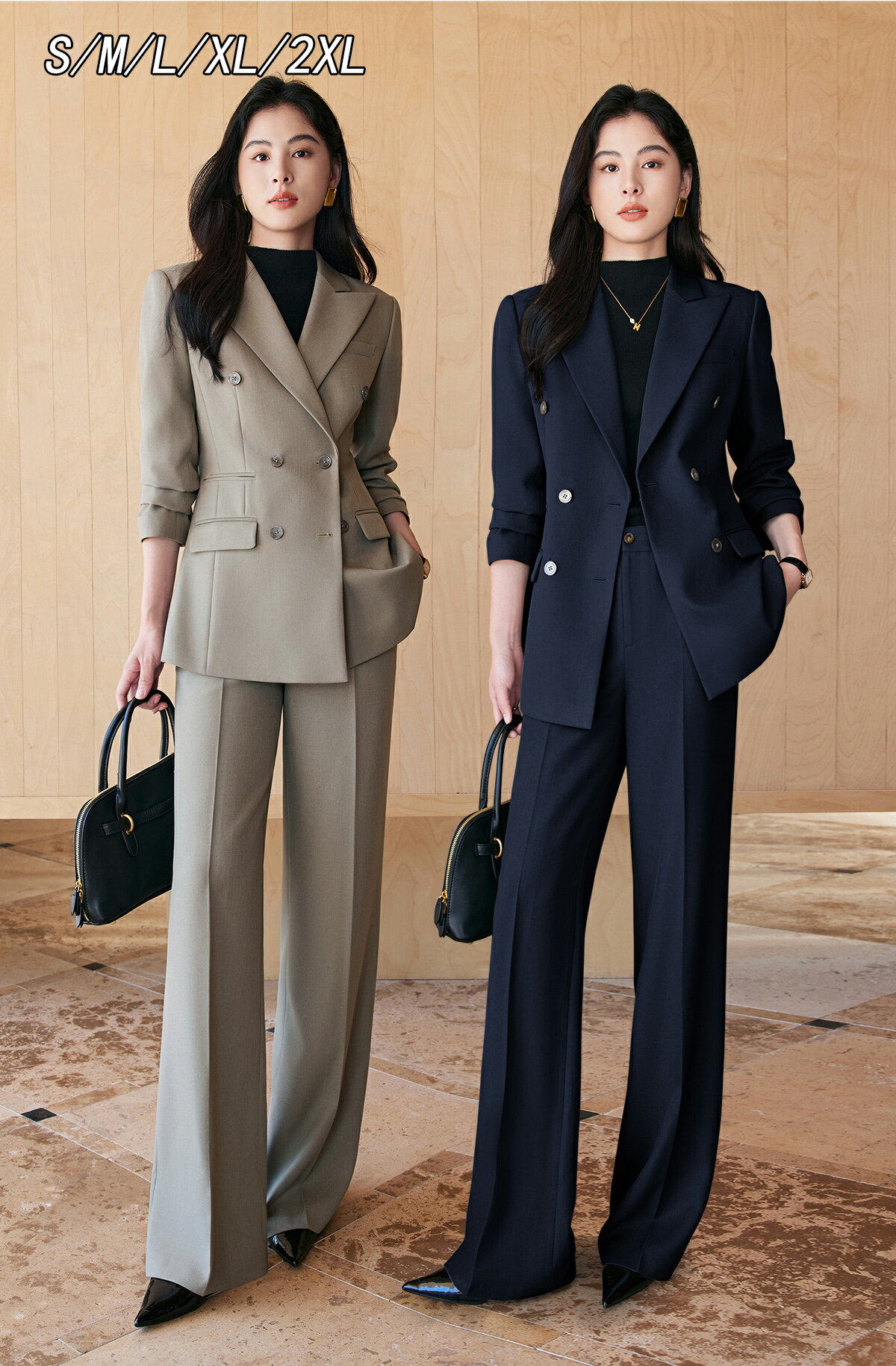 2色 上品 秋冬 無地 ジャケット+ワイドパンツ/長袖 ニット・セーター ビジネス スリムスーツフォーマル..