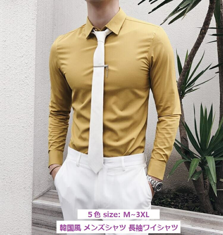 上品 送料無料 韓国風 トップス 長袖ワイシャツ ビジネス メンズシャツ 結婚式 オシャレフォーマル 紳士用 カジュアル 通勤 カラーシャツ メンズシャツ ビジネス 5色