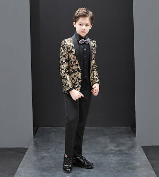 子供スーツ 上品 入学式 5点セット ジャケット+黒シャツ+ベスト+ズボン+蝶ネクタイ 子供服 出演 司会 セットアップ 上品 コート 男の子スーツ 結婚式 舞台 ドレスコート キッズ 七五三 カジュアル 発表会 フォーマル 卒業式 ピアノ 卒園式 送料無料