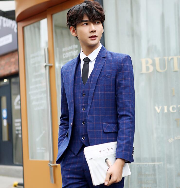 ビジネス 上品 4点セットアッフ 紳士用 「上着+ベスト+ズボン+シャツ」 韓国風 メンズスーツ チェック柄 花婿の介添え カジュアルスーツ 結婚式 通勤 宴会 スリムスーツ 入学式 オシャレ フォーマル 成人式 学生 3COLOR 20代30代40 代送料無料